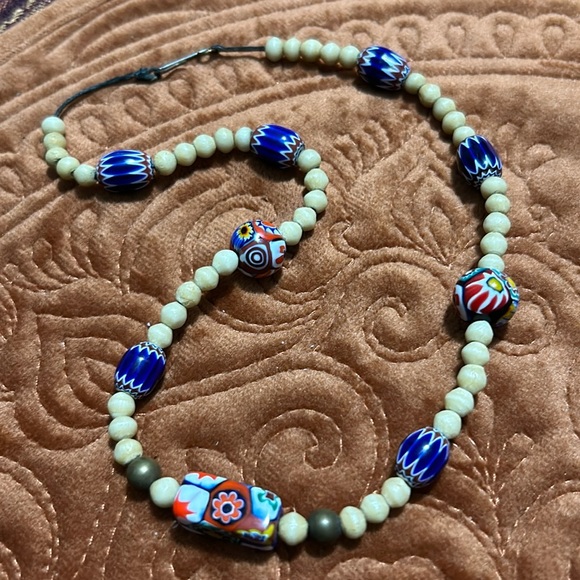 Vintage Antler-Bone Venetian Murano Glass Trade Bead African Necklace - Picture 1 of 15